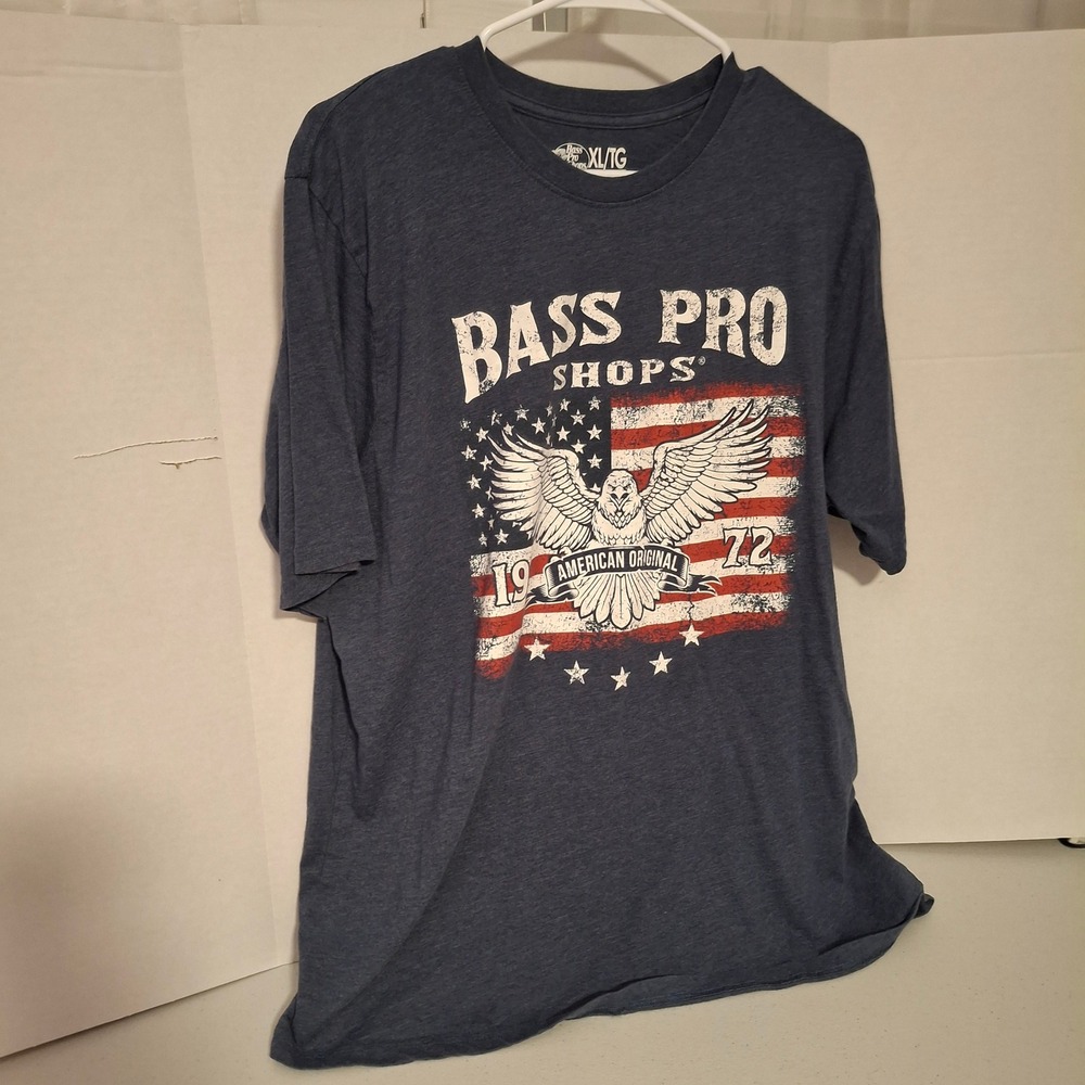 Bass Pro Shops Mens XL T-Shirt Patriotic Eagle American Flag Blue Graphic Tee‎